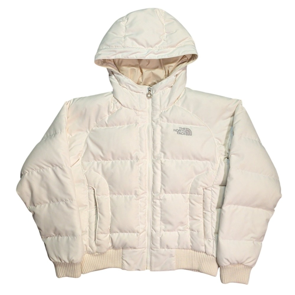 The North Face 550 Down Puffer Jacket Womens Size M White Hooded Quilted Gorp